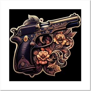 Pistol and flowers Posters and Art